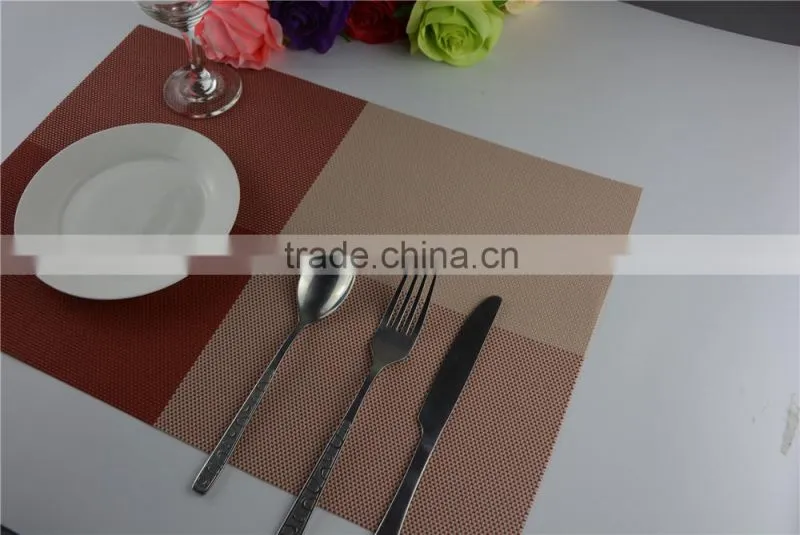 2015 New Arrival light color red with leige Placemat Fashion Adiabatic PVC Strip Weave Table Mat