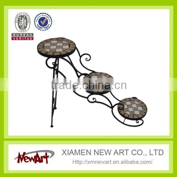Round metal mosaic outdoor flower stand