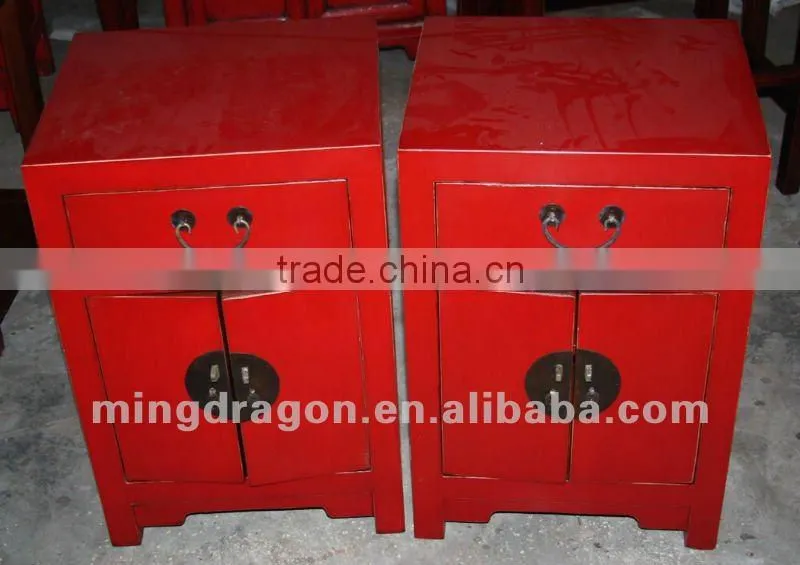 chinese antique furniture colorful black/green/red one drawer two door bedside cabinet