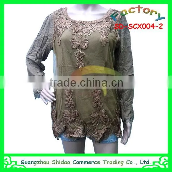 Custom design newest top quality blouse sleeveless crocheted fashion lace blouse