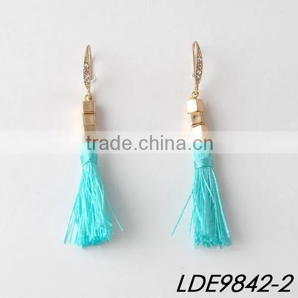 Gold hoop with colorful silk tassel adorable summer fashion earrings