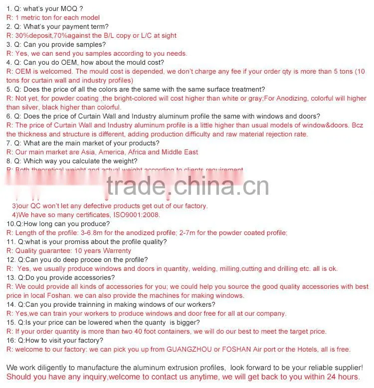 High quality products durable aluminum profiles for window and door china