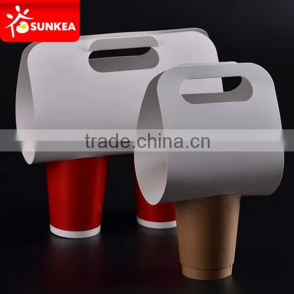 White Paper board Coffee Cup Carrier with Handle