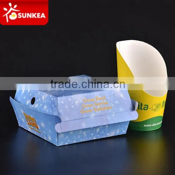 Paper clamshell box for burger