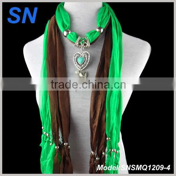 Latest design turquoise heart style pendant scarf with tassel