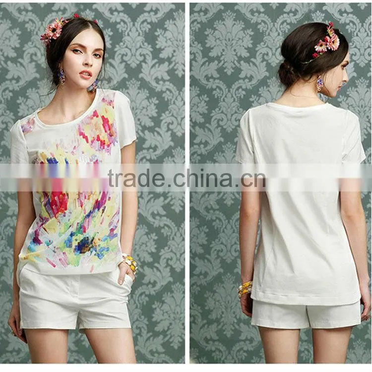 New design ladies cotton printed t-shirt OEM(YCT-B0123)