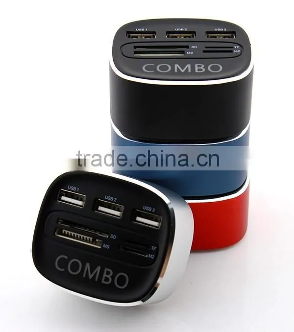 novelty gift 3 ports usb hub with different card readers