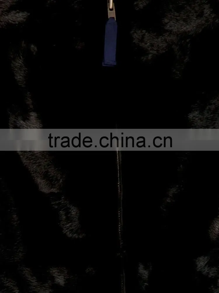 SHANGYI black 3/4 sleeve zipper cropped fur coat for woman