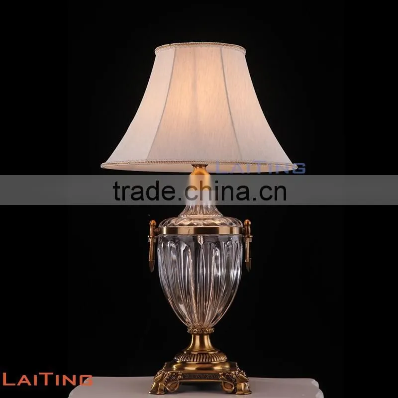 Brush Brass Crystal Vintage Table Lamp with Off White Fabric Lampshade 2297