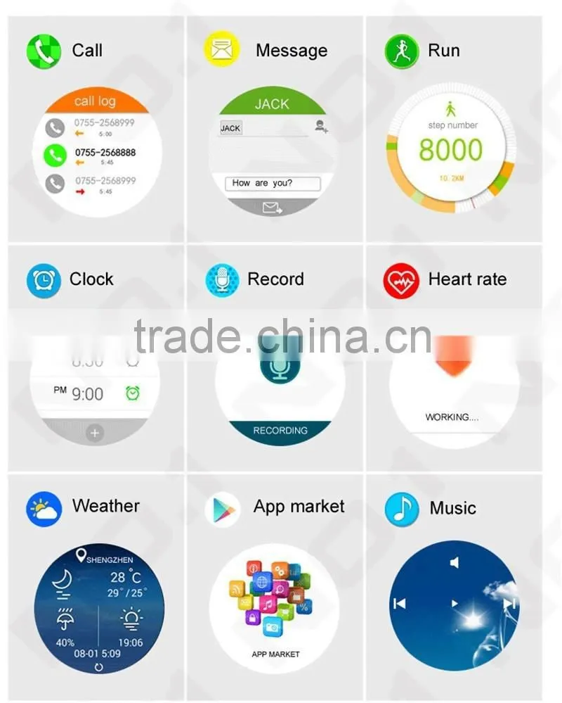 D5 1.3" 360x360 Android 4.4 OS 512MB + 4GB MTK6572 Smart Watch with SIM Wifi Bluetooth Heart Rate Smartwatch