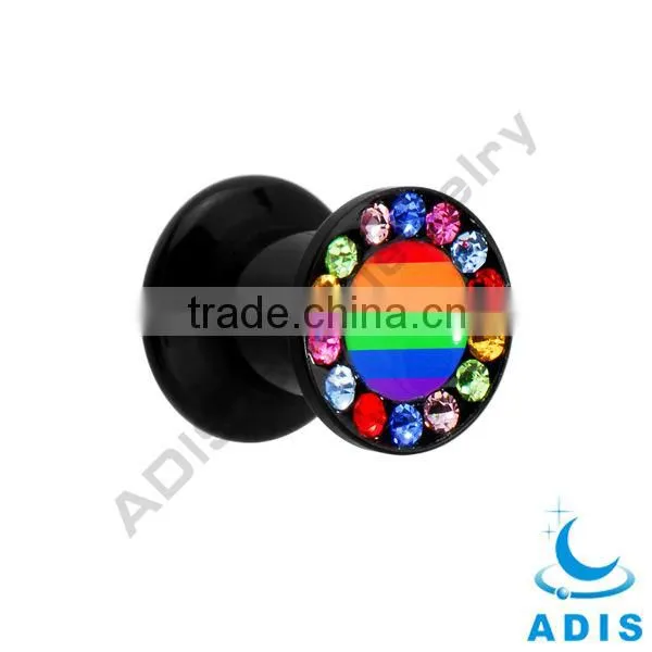 ear piercing tunnel plugs colorful stone aroud the logo