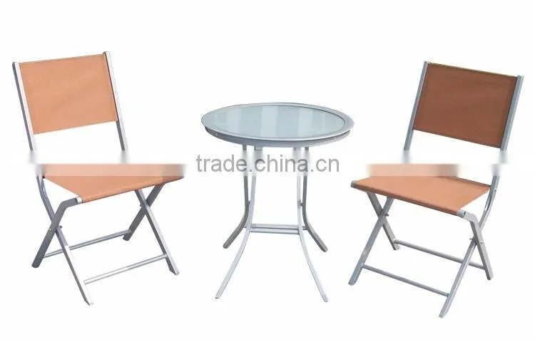 Aluminum frame+glass top table 3 pcs bistro set cheap