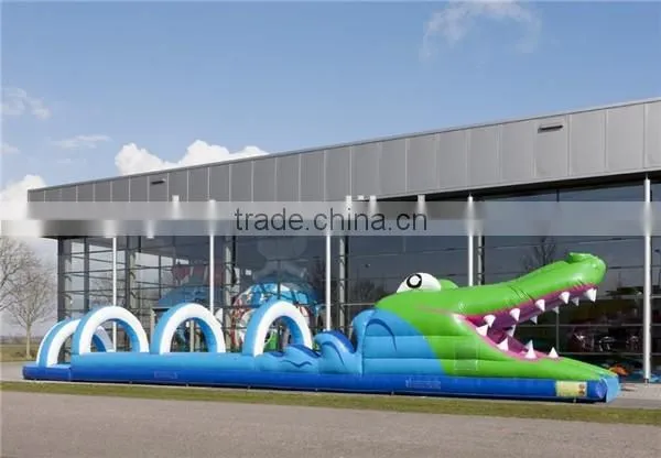 Longest inflatable water slide /lovely crocodile park/inflatable crocodile belly tunnel for outdoor game