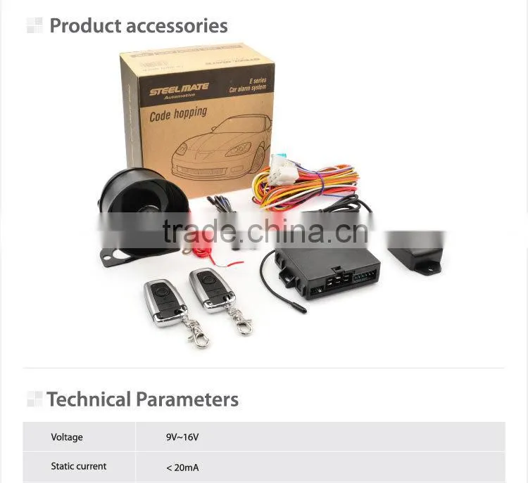 Steelmate E series 1 way car alarm, code hopping, fashionable transmitter