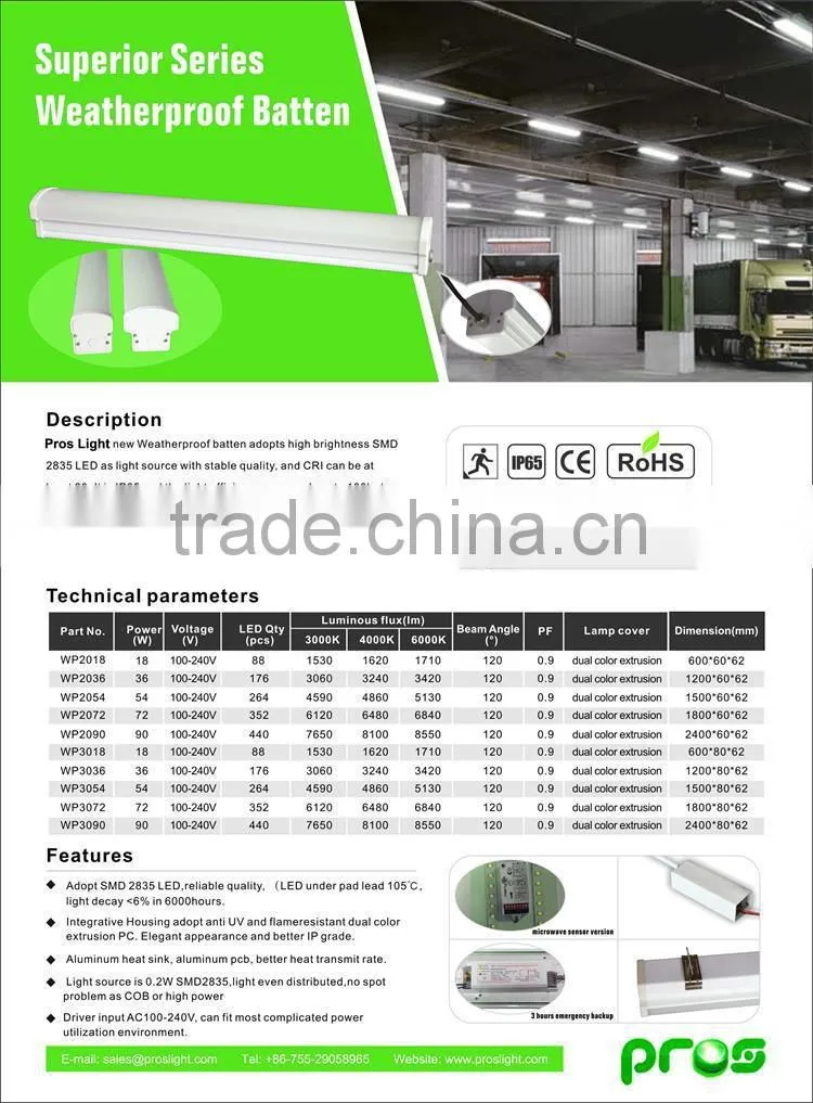ip65 1.5m 5ft LED Vapor Proof Car Parking LED with Stainless Steel Clips
