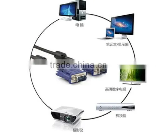 Ferrite Cores Nickel Plated VGA HD15 Male to Male Cable (6 Feet)