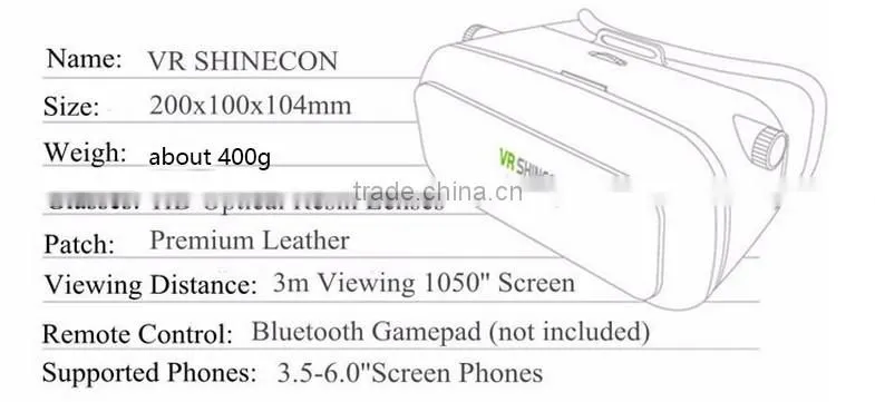 Alibaba China Supplier Bulk OEM VR Shinecon 3D Glasses HD Virtual Reality Video Box