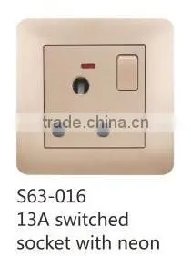 Aluminum brush Panel South African standard swithed socket with neon