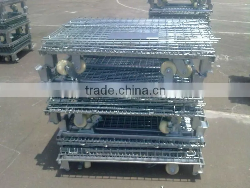 Wire mesh container with wheels for auto components