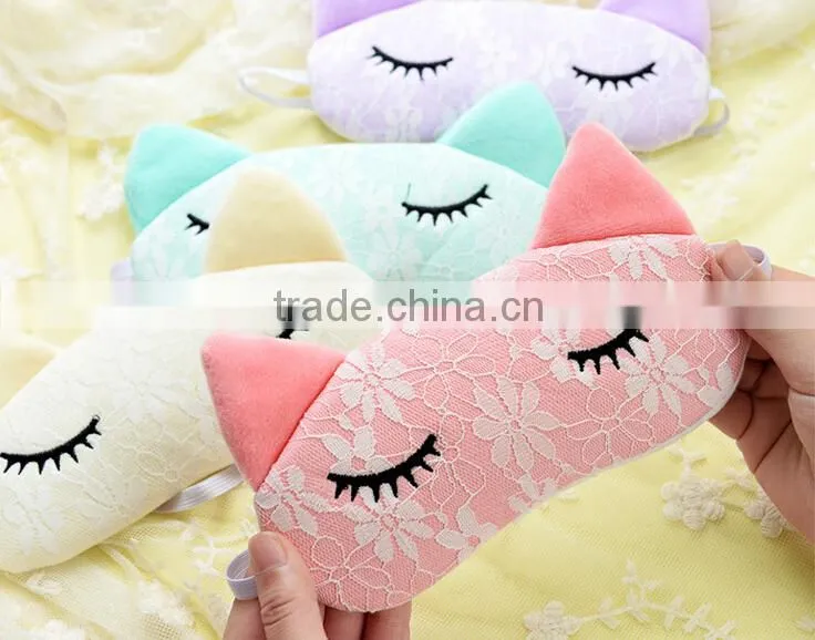 Korea Style Cute Lace Cat Shape High Quality Soft Patch Sleeping Travel Blindfold Shade Cover Eye Mask