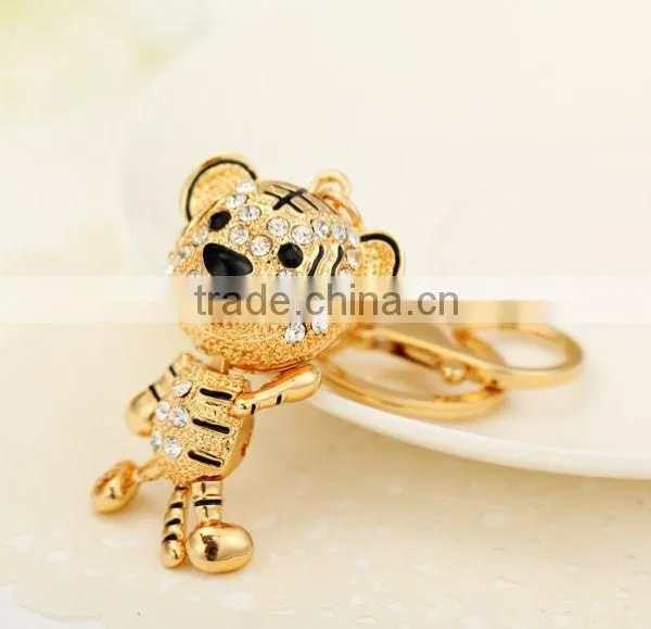 2014 Latest Alloy Rhinestone Tiger Key Chain, Gift Bag Pendant ZTKC-156