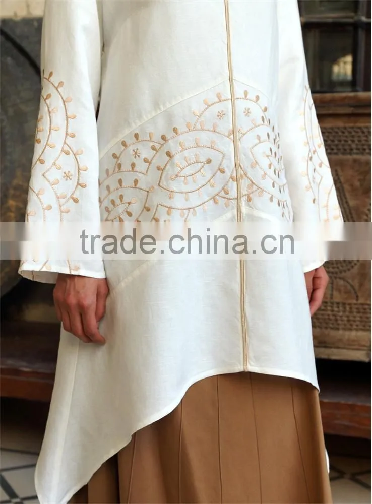 OEM service China factory custom made knee length emdbroidered summer linen quality tunic