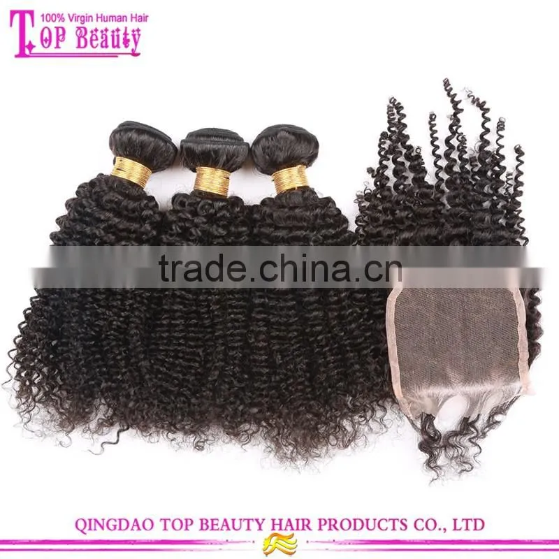 8A grade top quality kinky curly real mink brazilian hair virgin hair bundles with lace closure