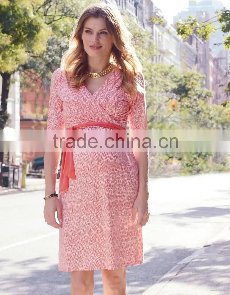 Newest Design Pink and White Maternity Dress Folk Stlye