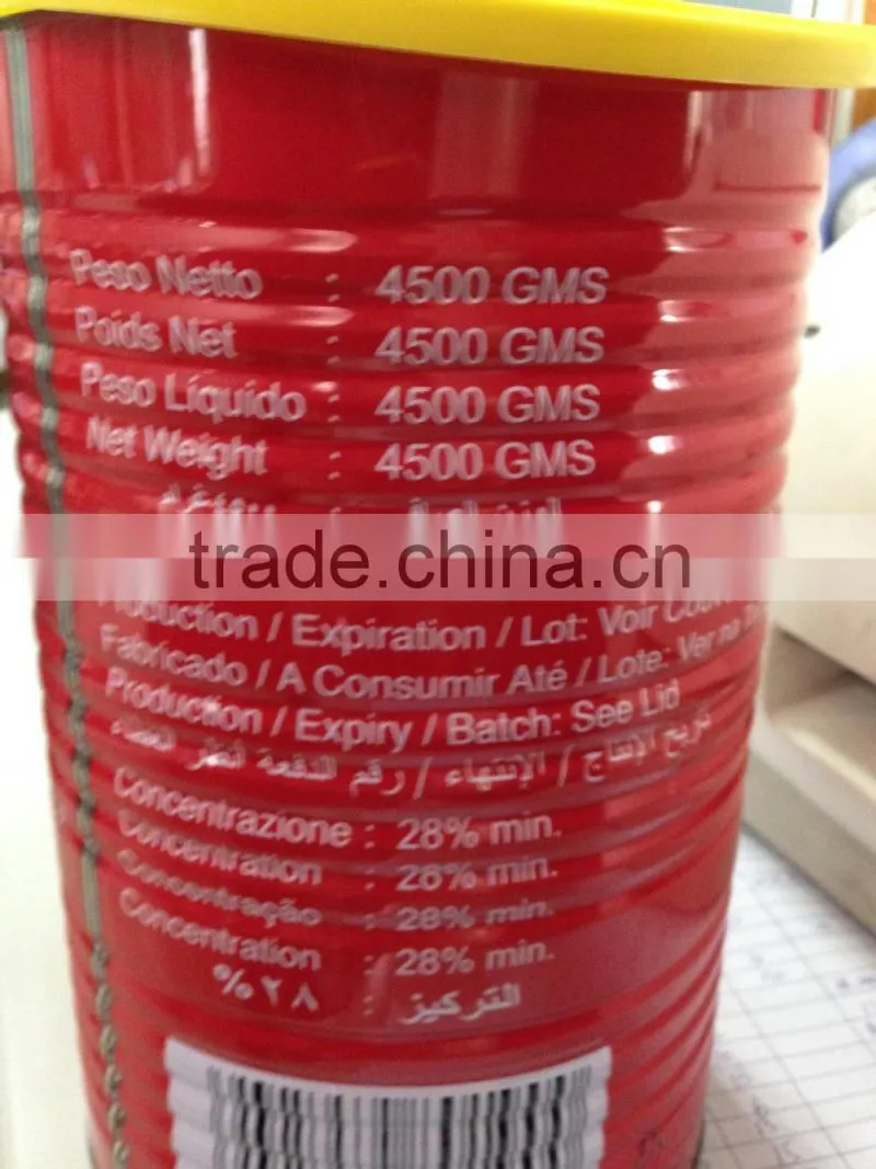 top quality manufacturer natural canned china tomato paste 4.5kg 4500g color printed tin factory double concentrated