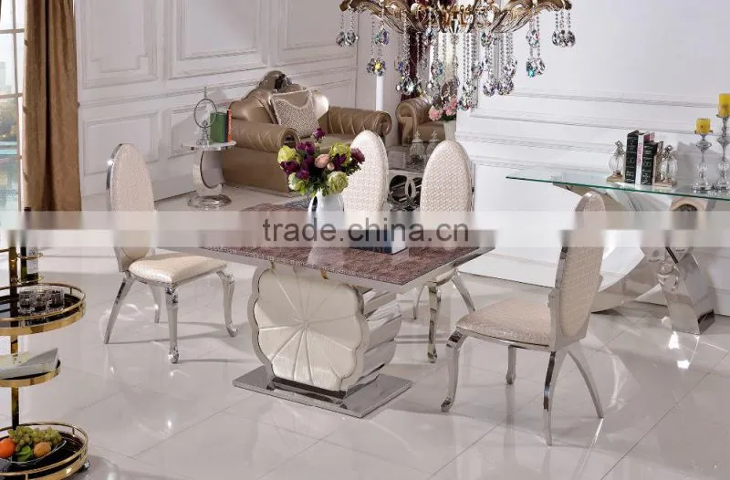 6 Seater Stainless Steel Marble Dining Table TH385