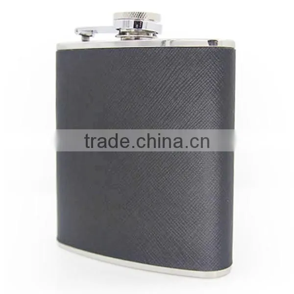 Hip flask leather wrapped flagon with high quality stainless steel