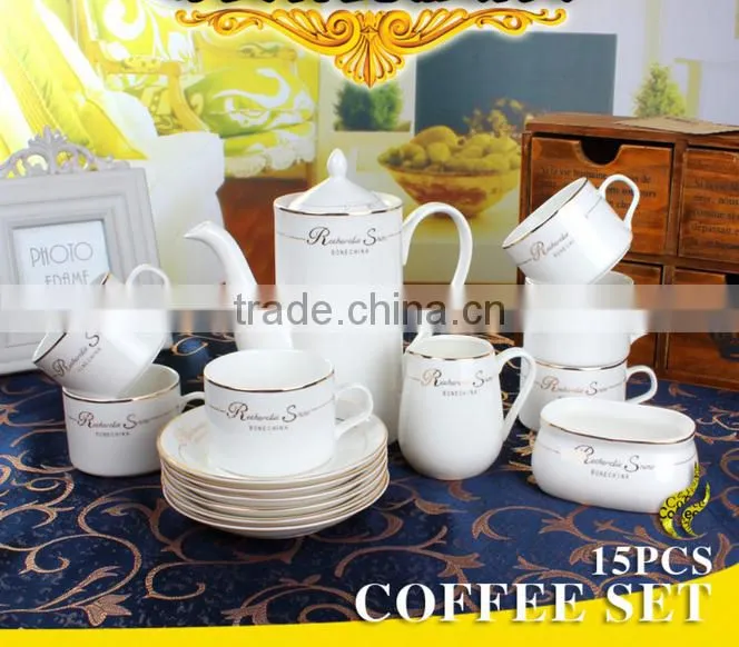 Fine china porcelain luxury 15pcs 17pcs coffee tea set arabic coffee cup table set with godeln decal