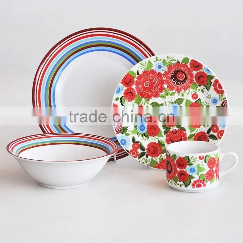 porcelain dinner set with decal,white porcelain dinnerware set,16pcs ceramic dinner set