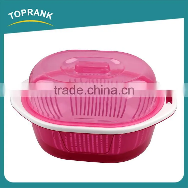 Custom color kitchen vegetable fruit wash strainer oval plastic colander with lid