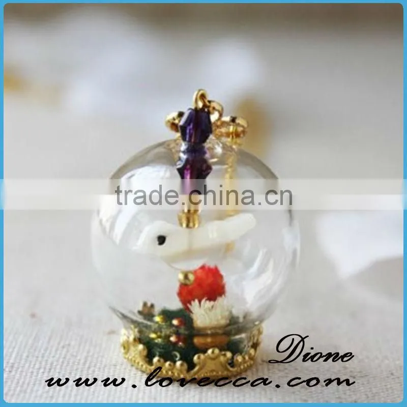Antiqued Brass Glass Globe Jewelry necklace with dried flower