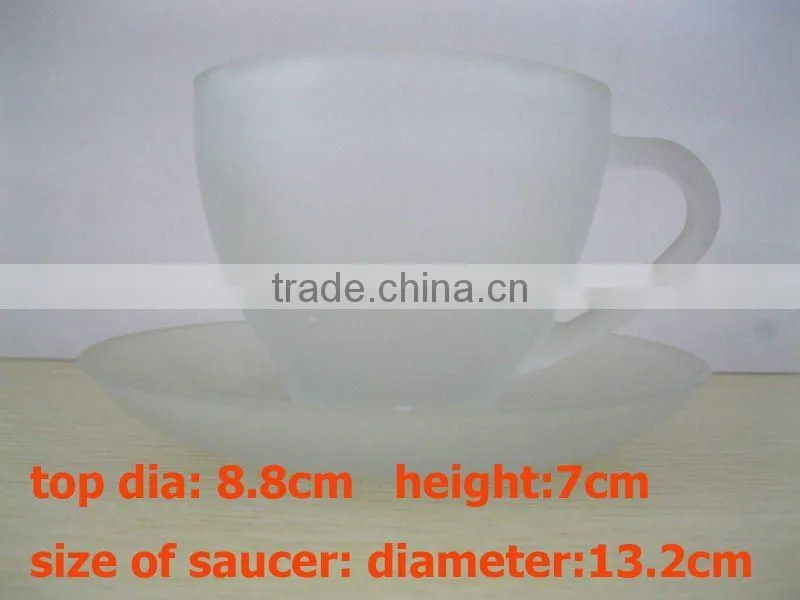 frosted glass tea cup and saucer set