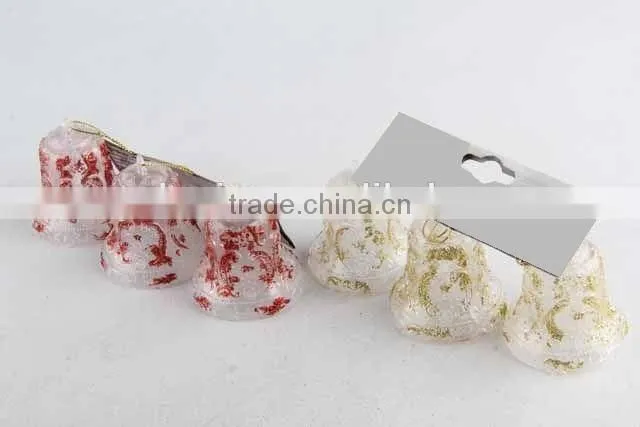 3PC Christmas decoration bell shape transparent plastic Christmas pendant