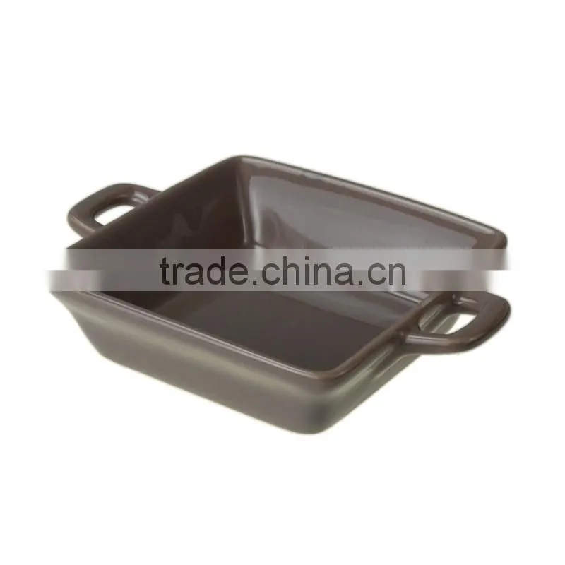 6.7"custom square ceramic bakeware with handles