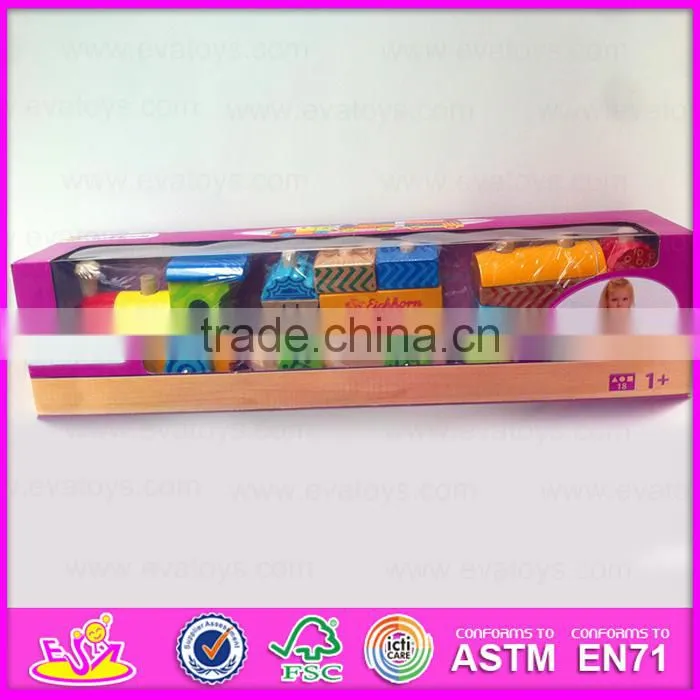 2015 Educational colorful pull along wooden block train toy for baby W05C018