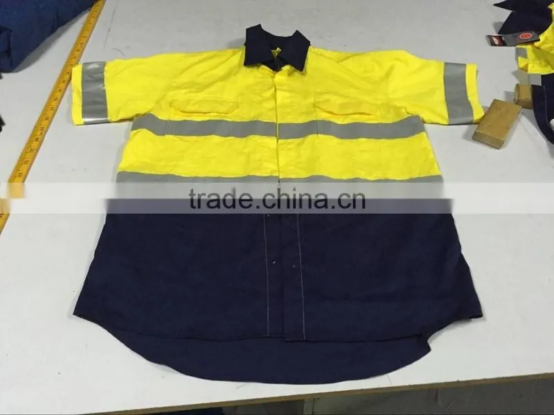 manufacturer custom Short Sleeves 100% cotton safety work shirts Hi Vis Shirts