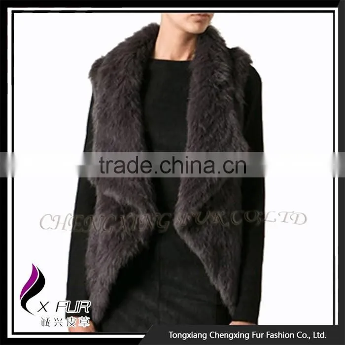 CX-G-B-192F 2016 Latest Knitted Rabbit Fur Fashion Womens Gilet