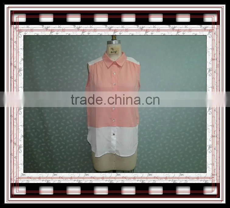 2015 ladies shirts and blouses with combined color tape