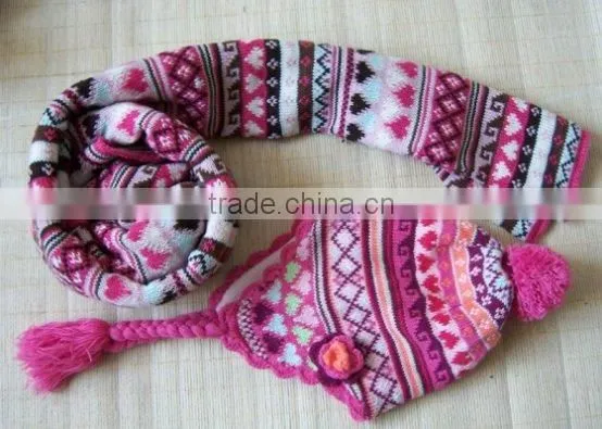 Various design Jacquard fashion winter knitted scarf hat glove sets