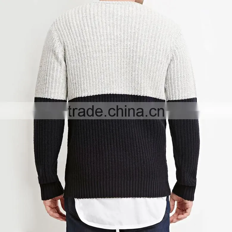 wholesale crew neck color block rib-knit cuff custom men pullover brand sweaters