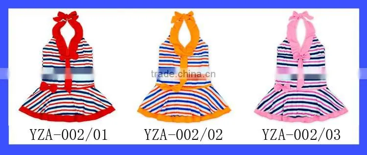 YZA-002 Yihong Cute Stripe Stylish Little Girls Sleeveless Bow Dress Designs Swimsuit Onesie Kids Swimming Wear