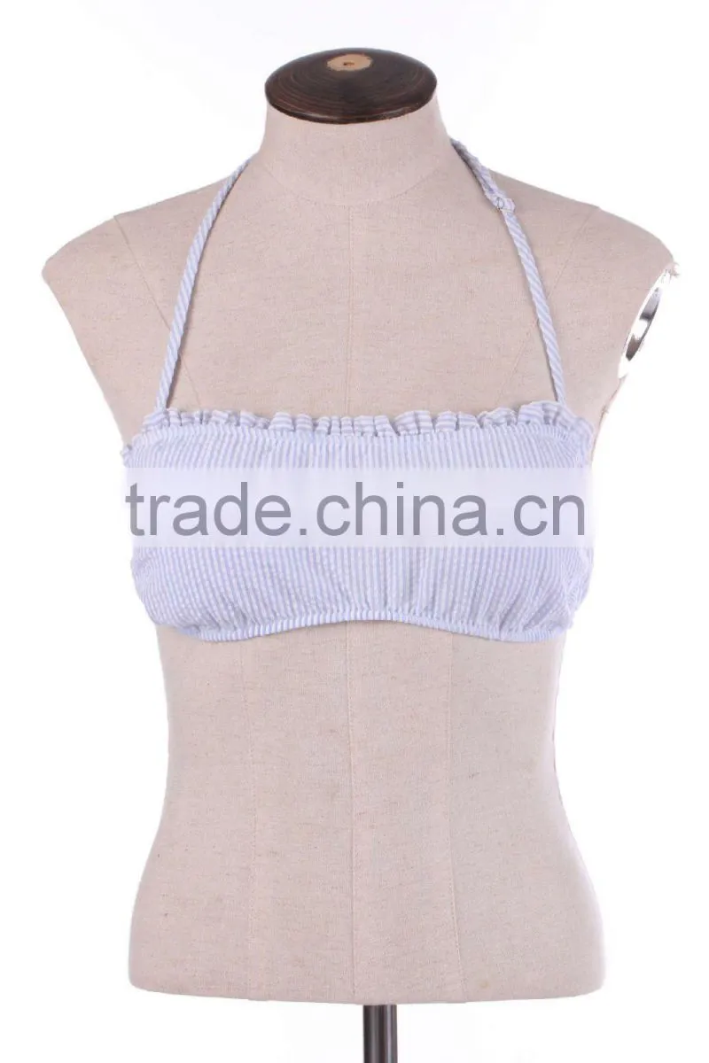 Monogrammed Seersucker Bandeau Swim Top