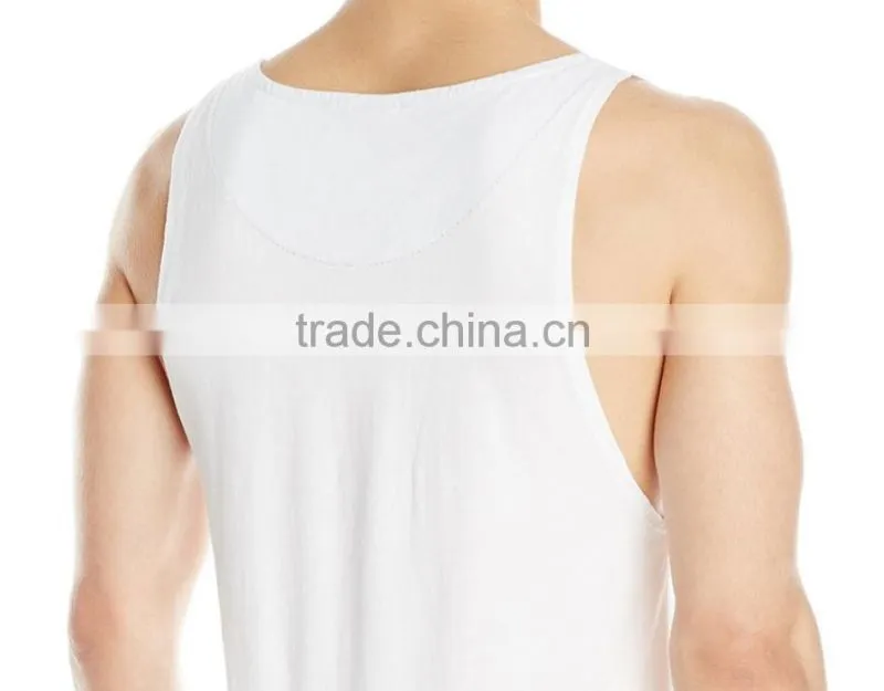 High quality white slim fit digital printing sports wear,gym wear singlet/tank top with printed pocket