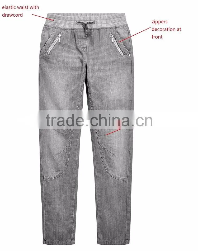 Wholesale cotton light gery zipper decoration jeans trousers for children