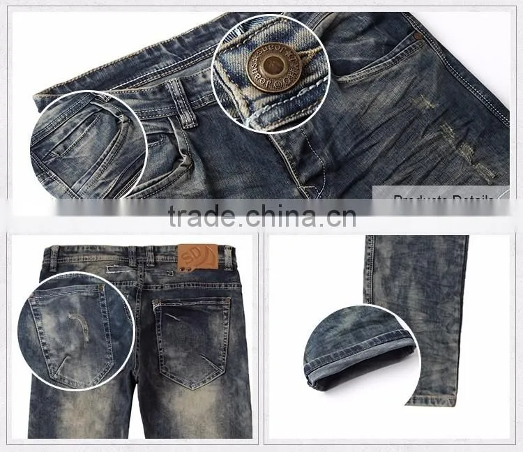 2017 Autumn customized blue daily wear hole design denim ripped denim jeans trouser