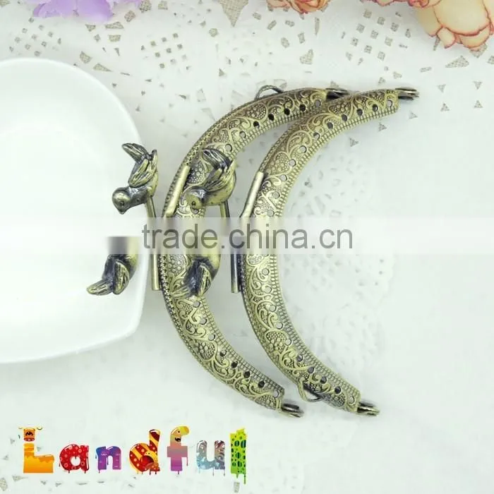 3.35 inch Half Round Bronze Birds Sew in Handmade Metal Clutch Purse Frame